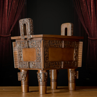 紫铜司母戊鼎青铜器父戊方鼎中式摆件客厅办公室桌面装饰开业送礼