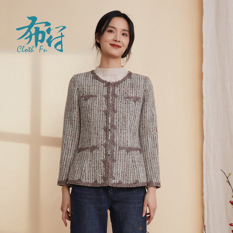 布符新款原创文艺复古显瘦百搭时尚休闲圆领短羊毛外套女