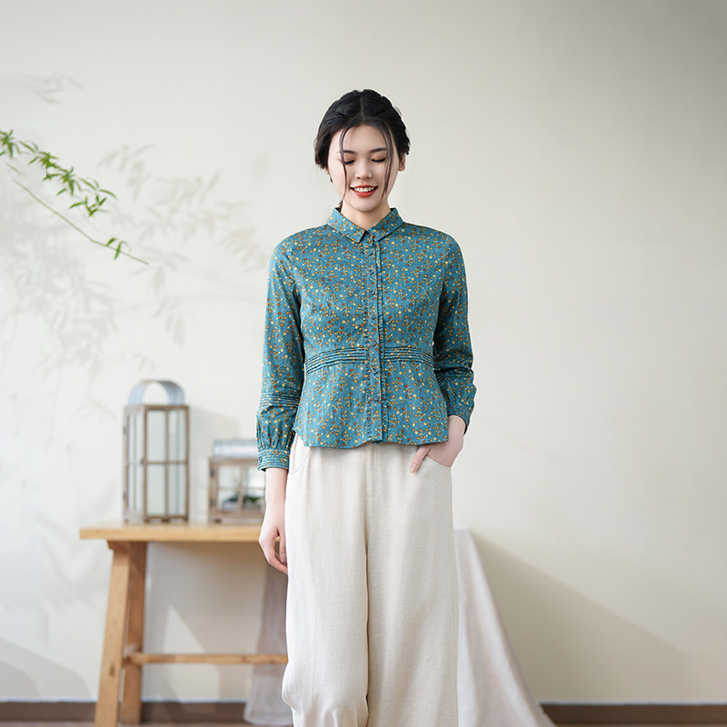 布符年春新款女士衬衫中式国风内搭气质圆角小翻领设计宽松 - 布符奥特莱斯出品