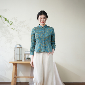 布符年春新款女士衬衫中式国风内搭气质圆角小翻领设计宽松