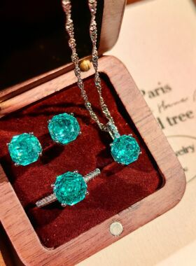 经典八角玫瑰切帕拉伊巴吊坠项链炫彩钻耳钉粉钻戒指海蓝首饰