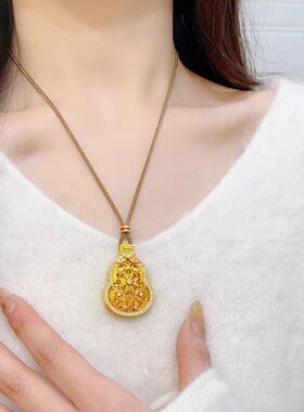 金店同款古法沙金新中式轻奢花丝葫芦佛佑平安吊坠可开合项链批发
