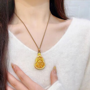 金店同款古法沙金新中式轻奢花丝葫芦佛佑平安吊坠可开合项链批发