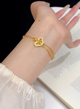 赵露思同款祥云如意锁包新中式国风镂空镶钻镀金红刚玉手链女