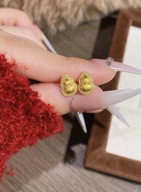 新中式国风拉丝葫芦耳钉女轻奢高级感气质大气耳坠金色复古显脸小