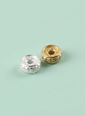 s925纯银微镶螺纹扁珠隔珠车轮隔片散珠diy手工编绳手链饰品配件
