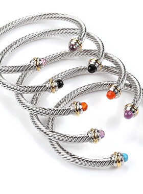 欧美跨境爆款钢丝绳项圈手镯套装开口可调节个性嘻哈饰品配饰批发