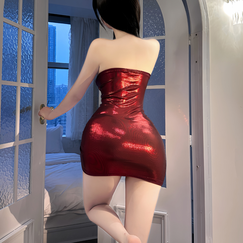 米娜性感夏季新款抹胸裙弹力闪亮紧身显瘦纯欲超短半包臀连衣裙女