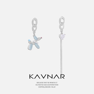 个性小狗纯银耳钉不对称流苏饰品耳环高级感小众时尚气质滴油耳环