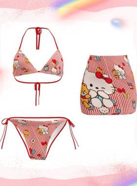 辣妹2025新款可爱卡通比基尼泳衣女小胸聚拢显大温泉度假泳装内衣