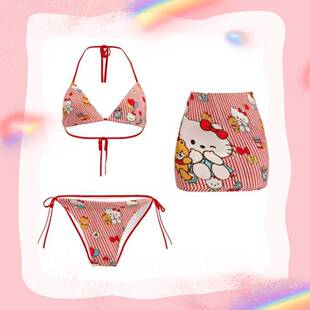 辣妹2025新款 内衣 可爱卡通比基尼泳衣女小胸聚拢显大温泉度假泳装