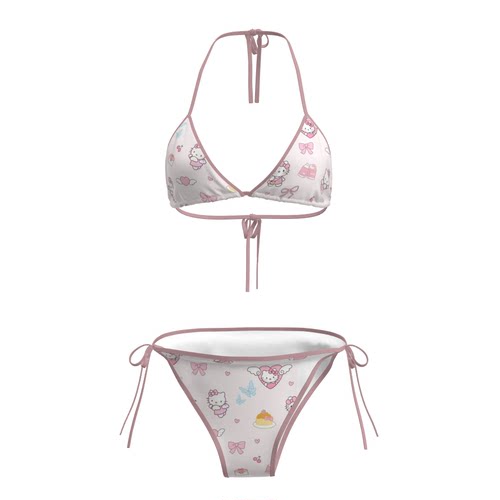 可爱少女粉色比基尼内衣小胸聚拢