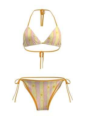 夏季辣妹千禧y2k黄色条纹星星比基尼两件套分体绑带泳衣海边度假
