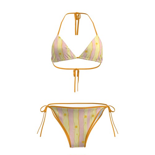 Y2K黄条纹星星比基尼两件套内衣