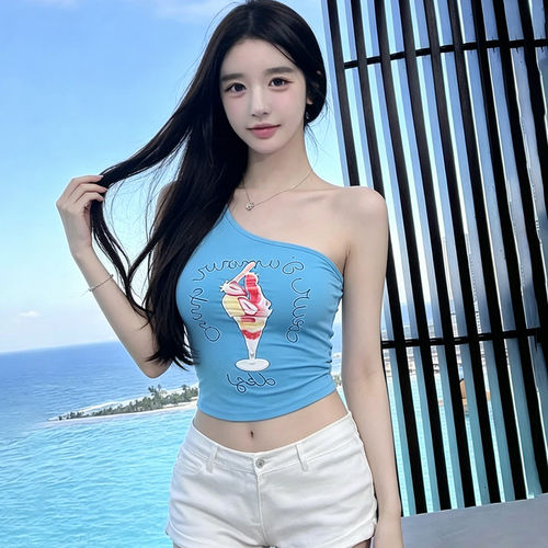 莫代尔女士单肩辣妹显瘦背心上衣