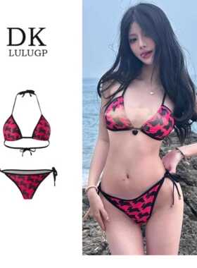 粉红兔DK美式多巴胺辣妹原创少女度假复古潮牌比基尼性感泳装套装