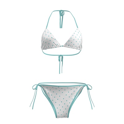 辣妹天蓝波点分体绑带比基尼套装