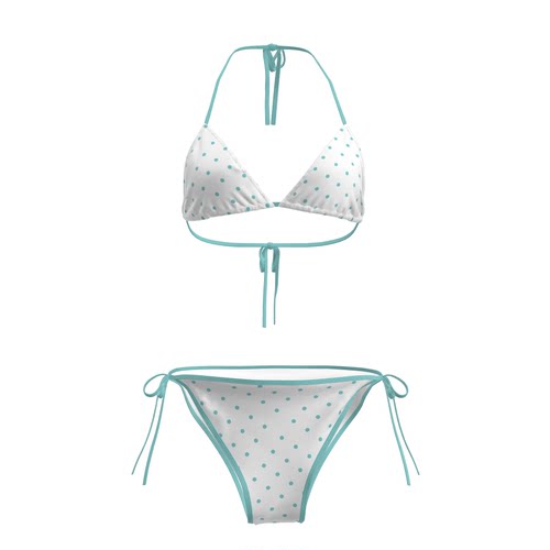 辣妹天蓝波点分体绑带比基尼套装