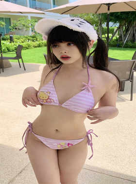 海边度假可爱夏日分体绑带泳衣女