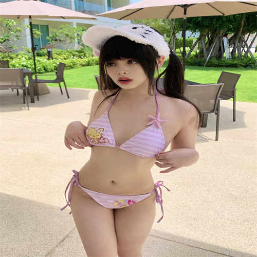 海边度假可爱夏日分体绑带泳衣女