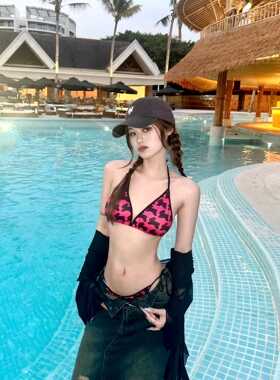 粉红兔DK镂空薄款甜美原创少女度假复古潮牌比基尼性感泳装