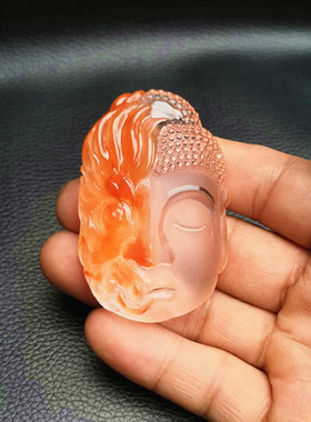 中国水晶矿石天然红水晶红兔毛一念之间佛魔吊坠64*42*22mm81.8g