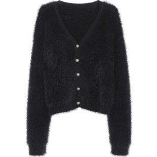 红人馆黑色针织开衫女2025新款秋季穿搭女装外搭小香风毛衣外套女