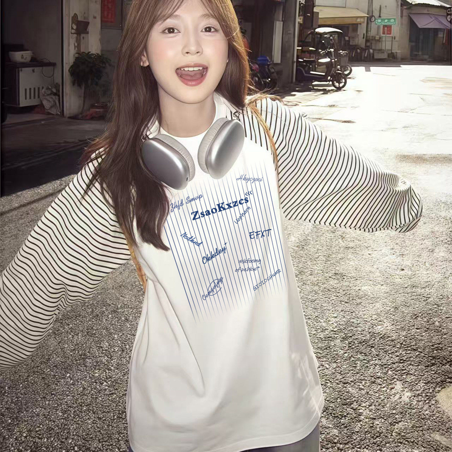 2026新款爆款春秋长袖t恤女条纹美式上衣宽松白色纯棉内搭打底衫