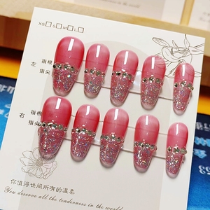 美甲穿戴甲指甲片假指甲贴片自粘高级轻奢闪钻爆闪显白法式光疗甲