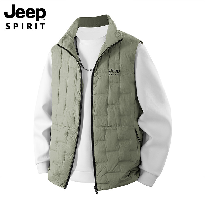 JEEP SPIRIT立领羽绒马甲男秋冬新款白鸭绒保暖轻薄休闲百搭背心