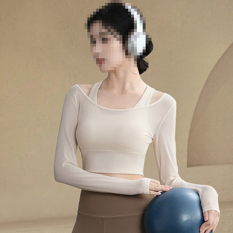新款健身训练服假两件长袖瑜伽t恤女带胸垫运动上衣显瘦健身上衣,运动/瑜伽/健身/球迷用品,瑜伽t恤,淘宝优惠券,粉丝福利购,淘宝优惠卷