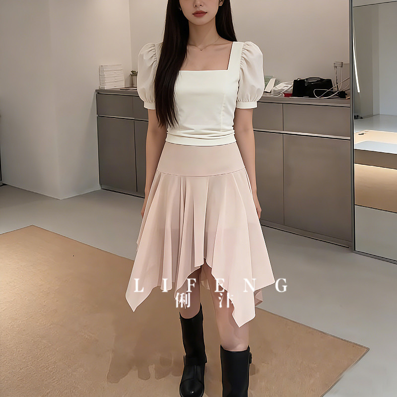 2026新款甜美荷叶边别致甜美中长半身裙性感修身显瘦不规则半身裙