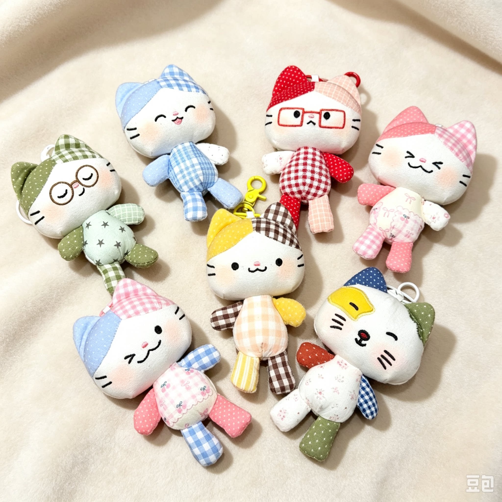 小怪布艺手工猫猫咪挂件可爱毛绒玩具钥匙扣补丁萌公仔包挂饰礼物