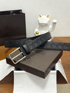 BV纯手工牛皮大格编织皮带男青年真皮腰带针扣男士百搭休闲裤腰带