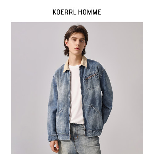 KOERRL灯芯绒领口拼接牛仔夹克