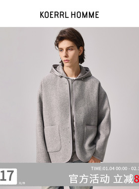 KOERRL 二合一（外套/鹅绒马甲）羊毛双面呢无领夹克外套
