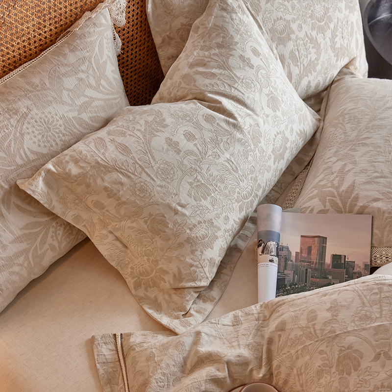 宜然|中古风提花亲肤花边款棉麻枕套一对装48x74cm不含芯