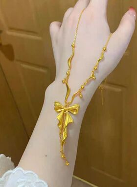 金店同款沙金在逃公主绸带流苏蝴蝶结项链女新款