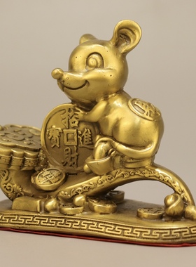 古玩收藏铜器铜鼠摆件中式米老鼠平安如意鼠招财如意鼠桌面