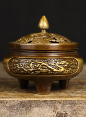 纯铜龙凤香炉熏香檀香炉家用室内供佛沉香安神盘香香插创意香薰炉