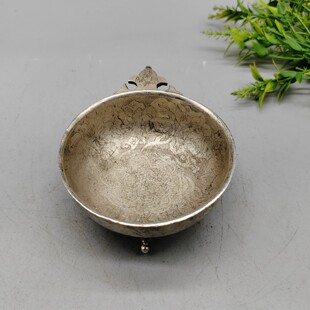 古玩杂项收藏仿古鎏银花开富贵碗家居装饰品铜器复古手工艺民俗
