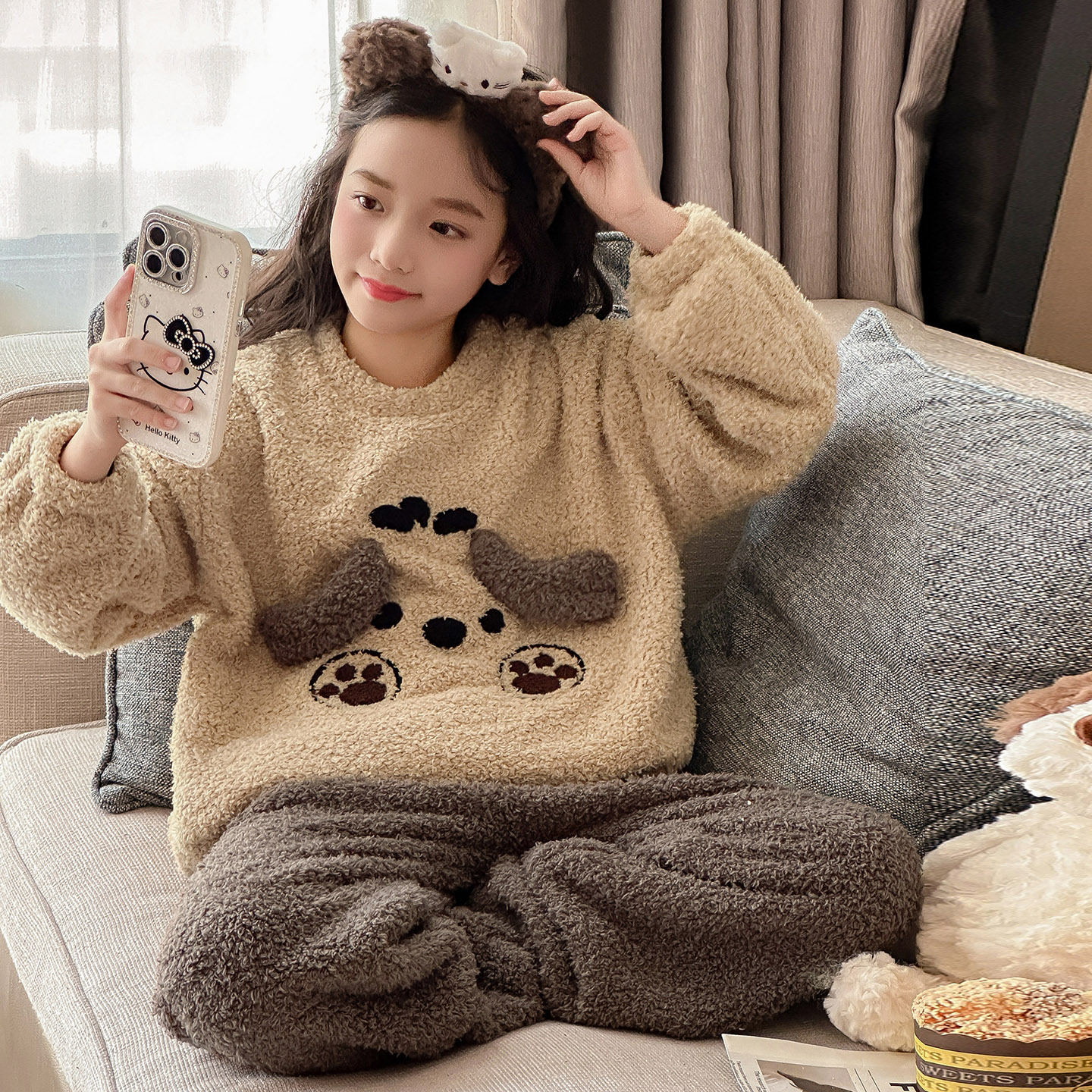 秋冬季长袖卡通法兰绒双面睡衣