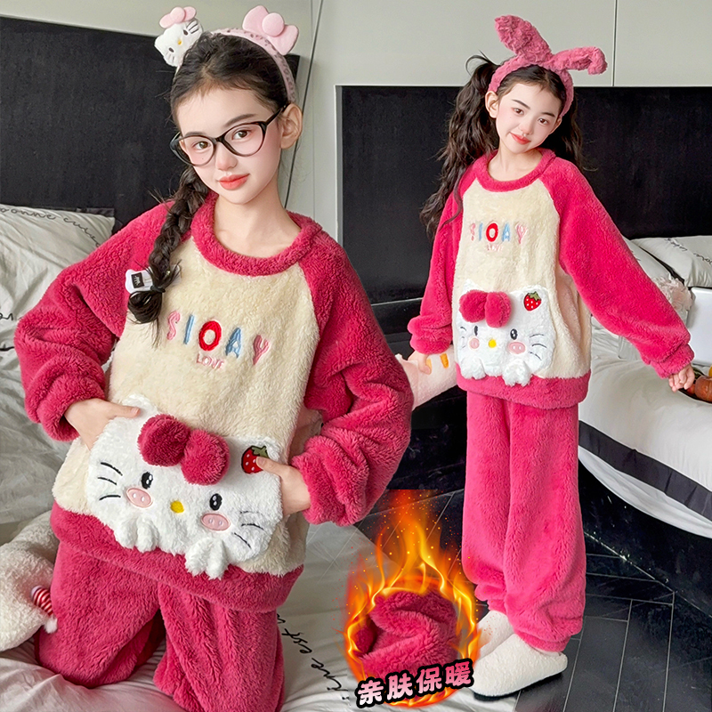儿童珊瑚绒睡衣女孩秋冬加绒加厚