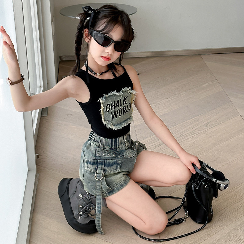 夏装女童吊带背心外穿洋气炸表演跳舞潮衣女孩儿童小背心洋气时髦