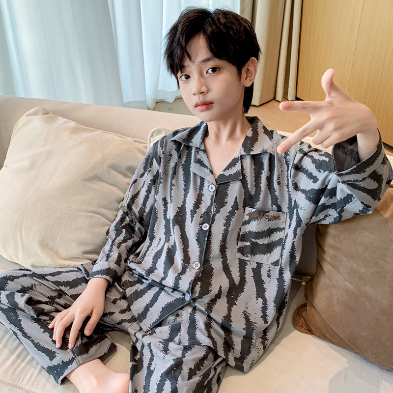 儿童睡衣春秋款2026新款韩版时尚男童纯棉长袖中大童家居服两件套