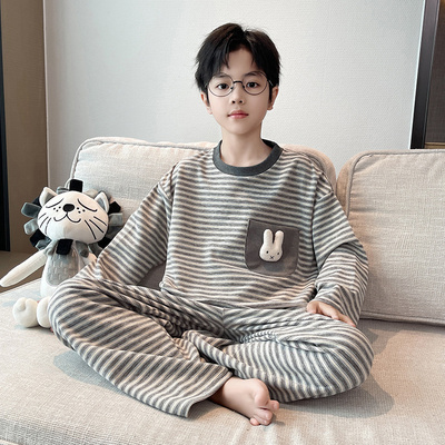 洋气男童秋冬德绒磨毛保暖家居服