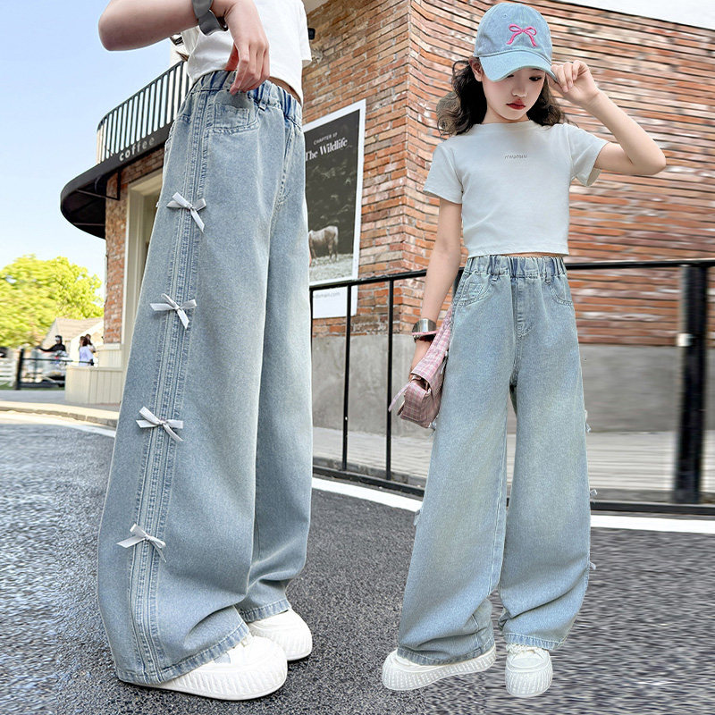 女童夏季裤子薄款天丝牛仔防蚊裤