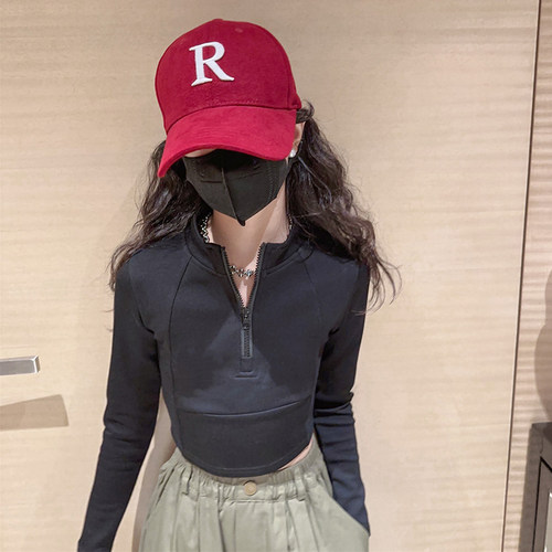 洋气长袖短款t恤修身露脐街舞