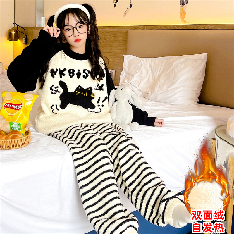 卡通时尚家居服半边绒套头冬季
