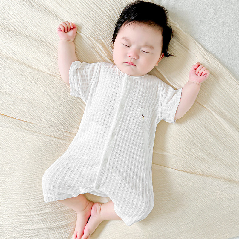 婴儿夏季连体衣新生儿外出短袖薄款夏装男女幼儿睡衣哈衣宝宝衣服